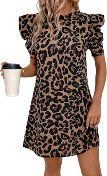 Nina Mini Dress for Women – Elegant Summer Chic Leopard Puff Sleeve Dress