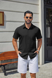 Hulyo Men's Shirt – Stretch Short Sleeve Shirt, Buttoned & Casual Chic Style