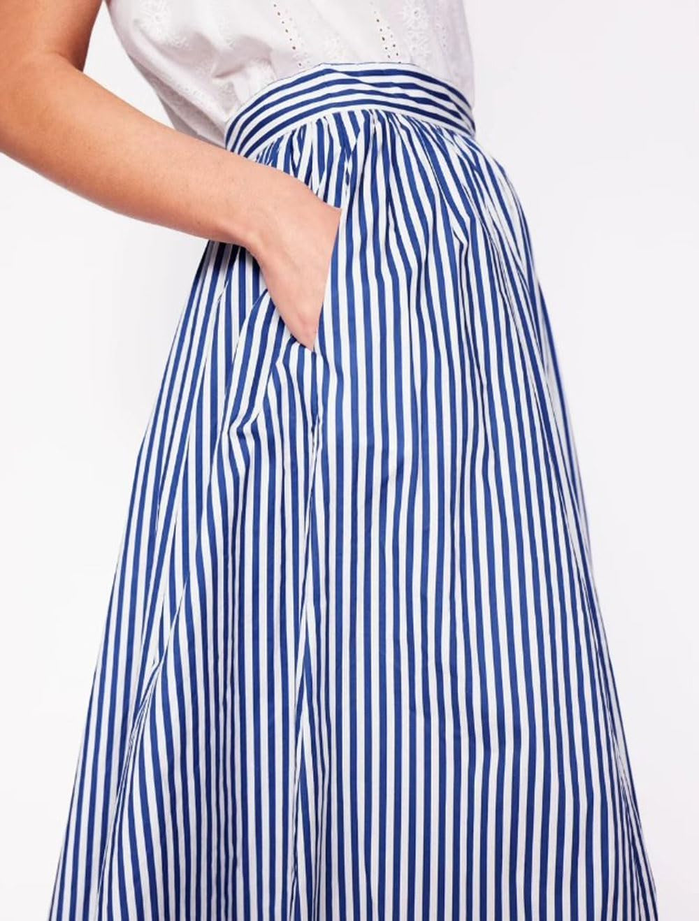 Striped Marina Skirt for Women – Midi Skirt with Elastic Waist, A-Line & Pockets