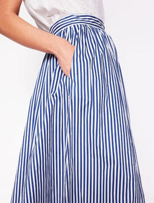 Striped Marina Skirt for Women – Midi Skirt with Elastic Waist, A-Line & Pockets