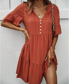 Emma Women's Dress – Elegant Summer A-Line Dress with V-Neck, Ruffles, and Short Sleeves