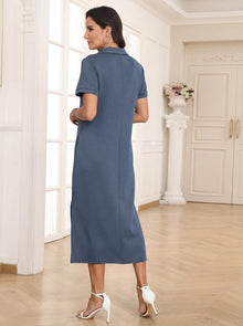 Claire Maxi Polo Dress for Women – Elegant Wrinkle-Free Dress with Pockets, Comfortable Summer Wear