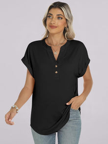 Manon Women's Top – V-Neck Henley Blouse with Buttons, Casual Chic Fluid Fit Summer