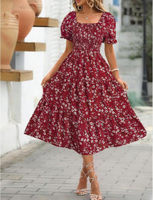 Angeli Women's Floral Dress – Puff Sleeves, Tied Waist, Chic Mini Summer Cut
