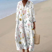 Emily Women's Robe – Midi Dress with V-Neck, Long Sleeves, Fluid A-Line Cut, Summer