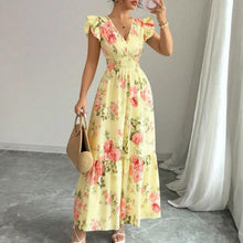Camille Women's Dress – Floral Maxi Dress with V-Neck, Ruffled Sleeves, Smocked Waist, Summer