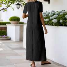 Laura Women's Dress – Long Linen Dress V-Neck Fluid Cut Bohemian Comfortable Summer
