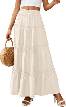 Layza Maxi Skirt for Women – Bohemian High-Waisted Skirt, Flowing & Ruffled Summer