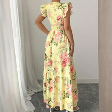 Camille Women's Dress – Floral Maxi Dress with V-Neck, Ruffled Sleeves, Smocked Waist, Summer