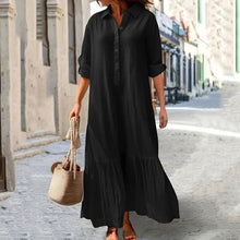 Élina Long Cotton and Linen Dress for Women – Loose Shirt Dress with Asymmetric Hem