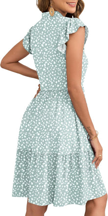 Aida Short Summer Dress for Women – V-Neck Dress with Ruffle Sleeves, Elastic Waist & Pockets
