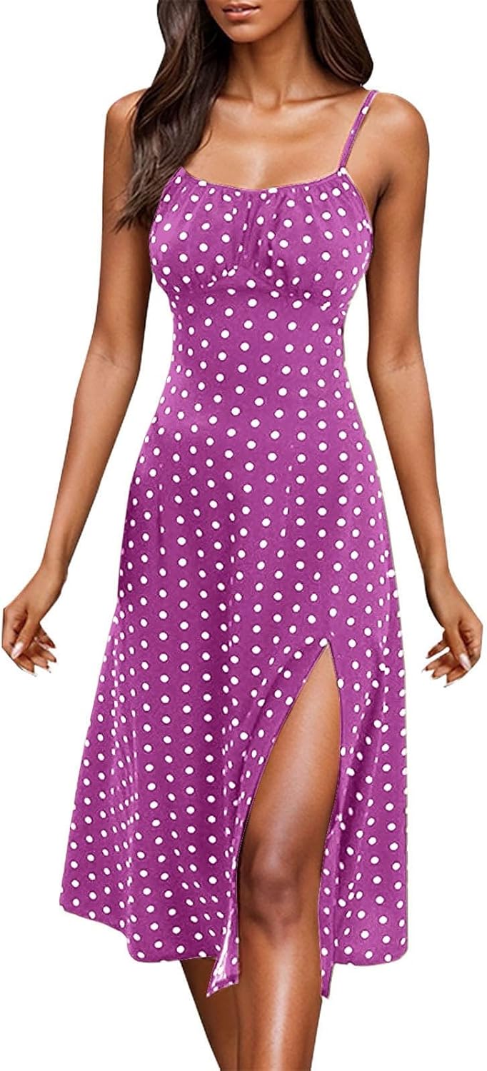 Clara Long Bohemian Polka Dot Dress – Lightweight Summer Dress with Straps and Slit