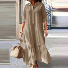 Élina Long Cotton and Linen Dress for Women – Loose Shirt Dress with Asymmetric Hem