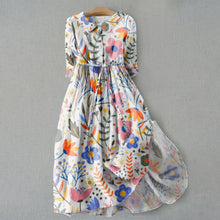 Sophie Women's Dress – Floral Linen Maxi Dress with Shirt Collar and Adjustable Waist Summer