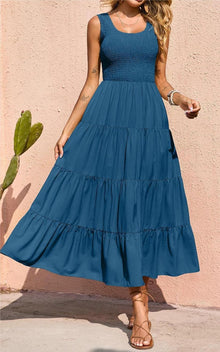 Élina Maxi Dress for Women – Sleeveless Smocked Dress A-Line Cut Summer Bohemian