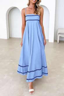 Luan Maxi Dress for Women Summer – Long Dress with Thin Straps, Square Neck, Ruffles & Flowing Cut