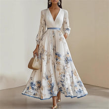 Amélie Women's Dress – Floral Maxi Dress V-Neck Belted Bohemian Elegant Wedding