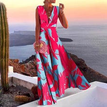Maya Long Bohemian Dress for Women – Sleeveless Dress with V-Neck, Zipper, and Elegant Print