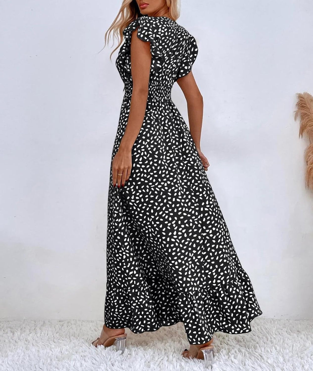 Emma Maxi Dress for Women – Floral Dress with V-Neck, Ruffles, High Waist, Bohemian Summer Style