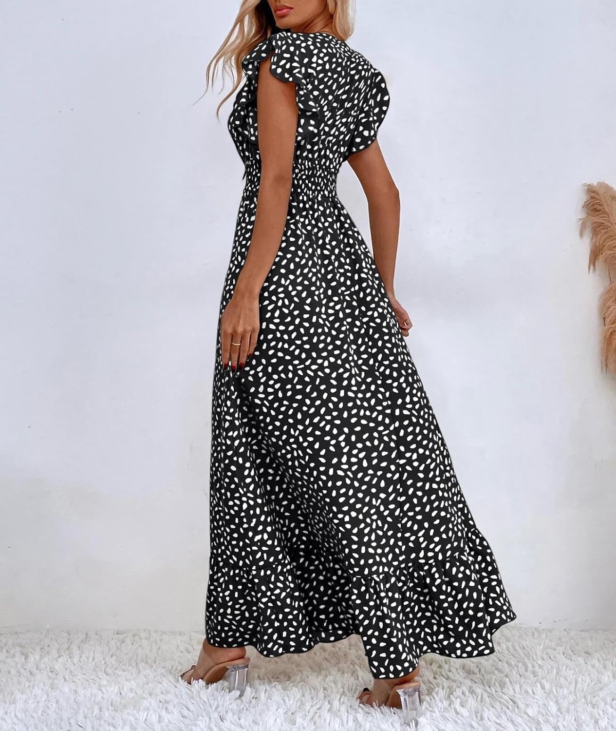 Emma Maxi Dress for Women – Floral Dress with V-Neck, Ruffles, High Waist, Bohemian Summer Style