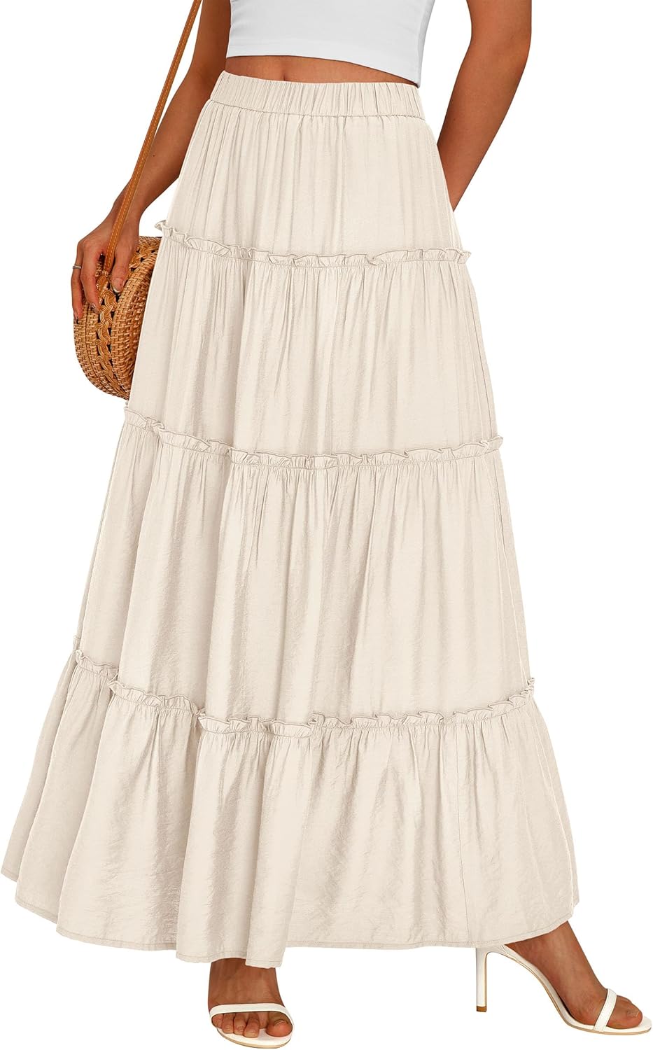 Layza Maxi Skirt for Women – Bohemian High-Waisted Skirt, Flowing & Ruffled Summer