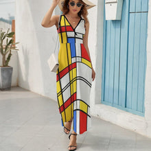 Lena Women's Dress – Sleeveless V-Neck Maxi Dress High Waist Modern Pattern Summer