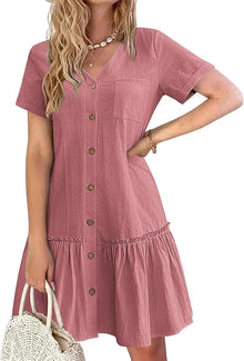 Tianka Women's Robe – Cotton & Linen, V-Neck & Loose Fit Buttoned Elegant Summer