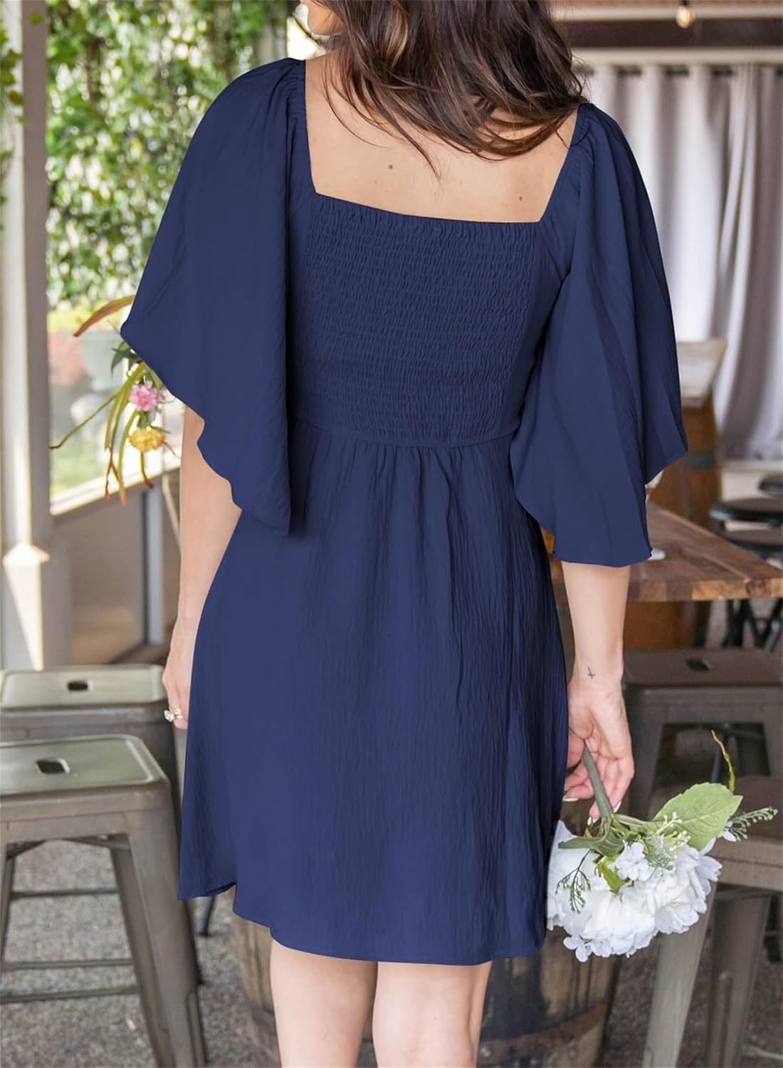 Chloé Women's Dress – Elegant Summer Mini Dress with V-Neck, Bow, High Waist, and Ruffles