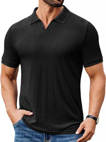 Alex Polo Men – Ribbed V-Neck Slim Fit Polo, Light & Modern Summer Style