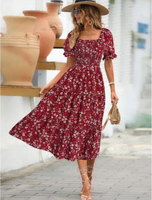 Angeli Women's Floral Dress – Puff Sleeves, Tied Waist, Chic Mini Summer Cut