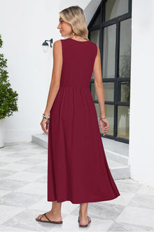 Faye Maxi Dress for Women Summer – Long V-Neck Sleeveless Dress, A-Line Cut & Pockets