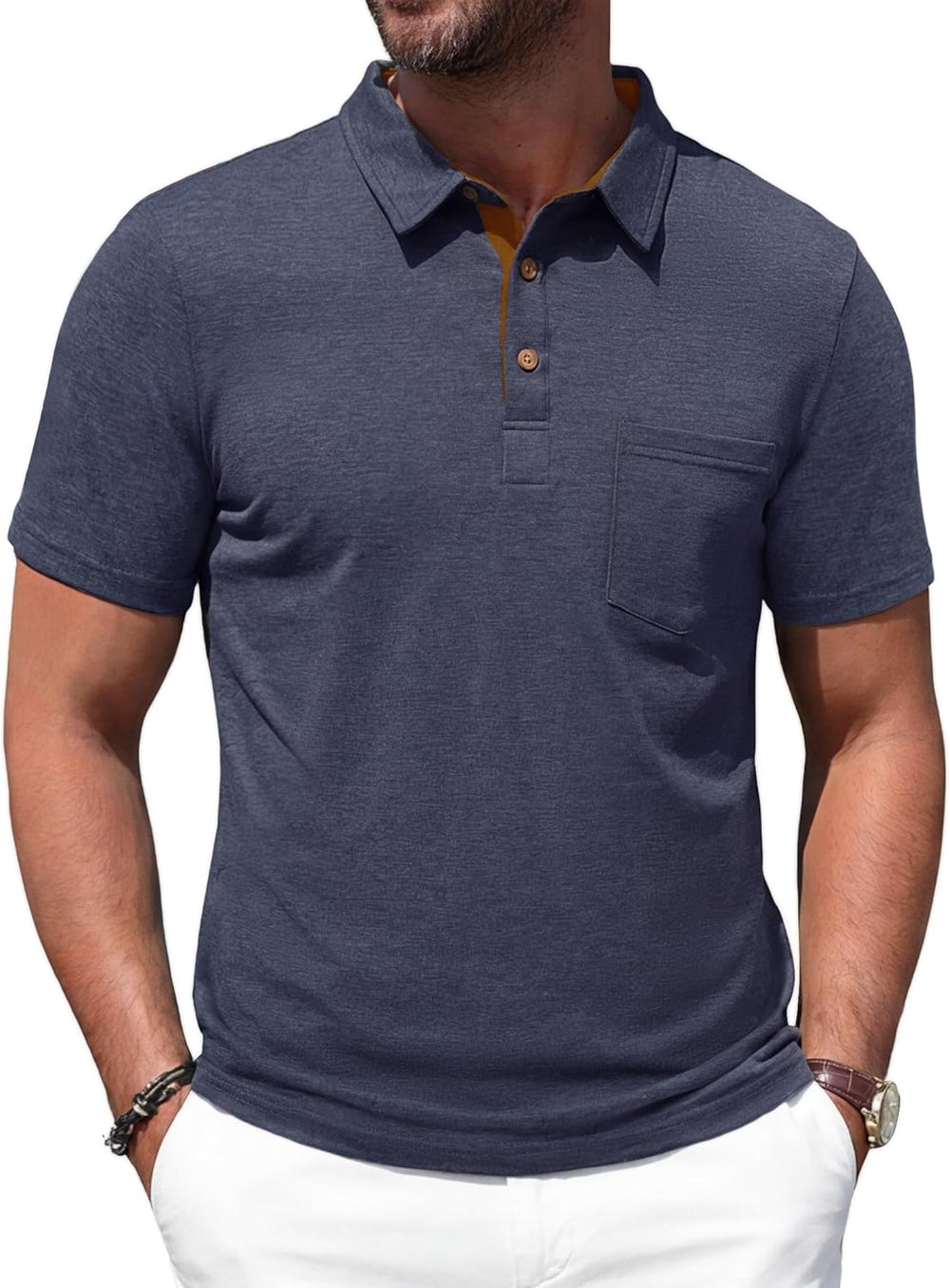 Renato Men's Polo – Lightweight Cotton Polo, Contrasting Collar & Casual Chic Pocket