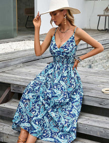 Léa Women's Summer Dress – Elegant Bohemian Floral Dress with Straps and V-Neck for the Beach