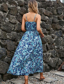 Léa Women's Summer Dress – Elegant Bohemian Floral Dress with Straps and V-Neck for the Beach