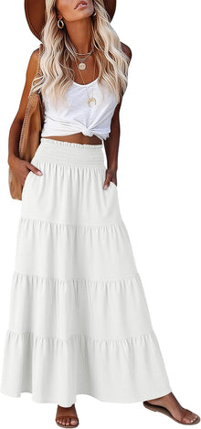 Juna Maxi Skirt for Women – Bohemian High-Waisted Smocked Skirt with Ruffles Summer