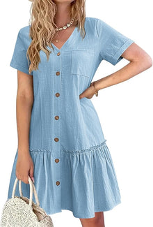Tianka Women's Robe – Cotton & Linen, V-Neck & Loose Fit Buttoned Elegant Summer