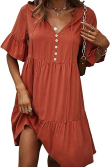 Léa Women's Dress – Mini Dress with Ruffles, V-Neck, Tied, Short Sleeves, Elegant Summer