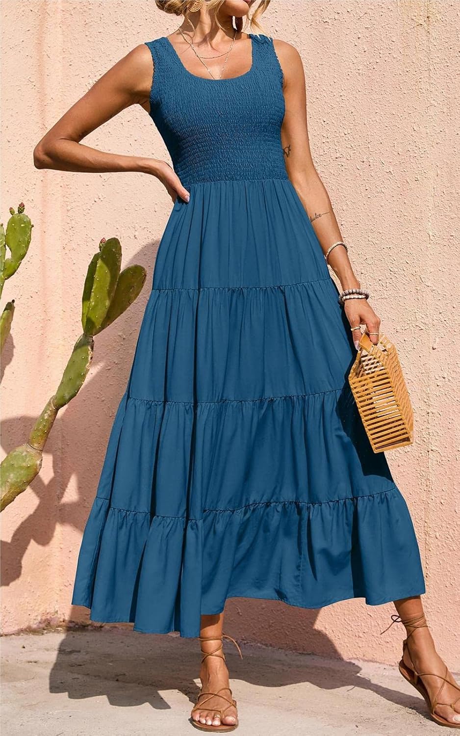 Élina Maxi Dress for Women – Sleeveless Smocked Dress A-Line Cut Summer Bohemian