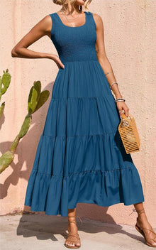 Élina Maxi Dress for Women – Sleeveless Smocked Dress A-Line Cut Summer Bohemian