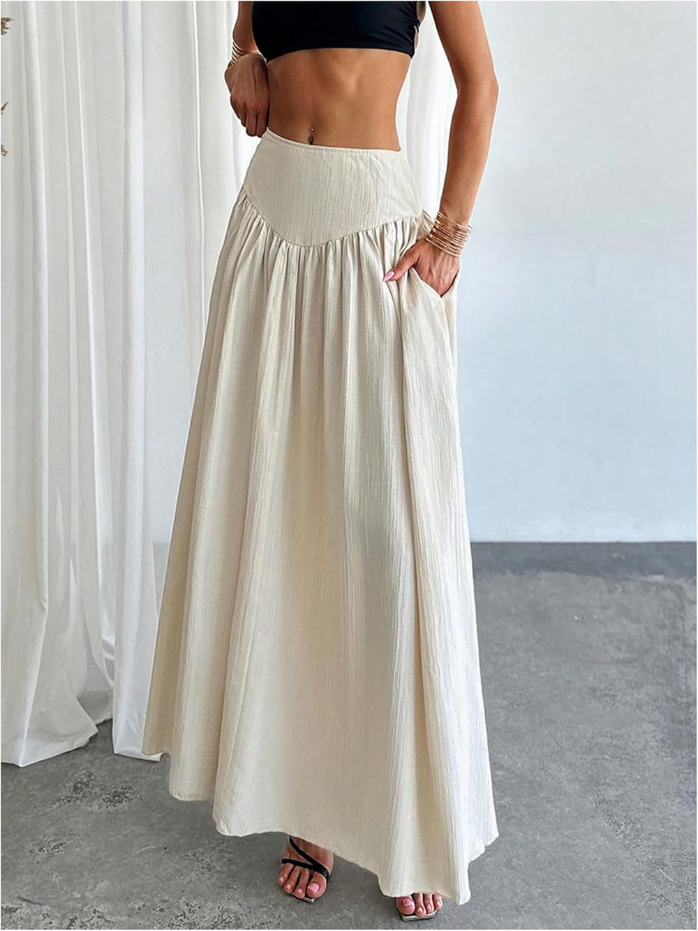 Milania Maxi Skirt for Women – High Waist Pleated Skirt, Flowing & Elegant