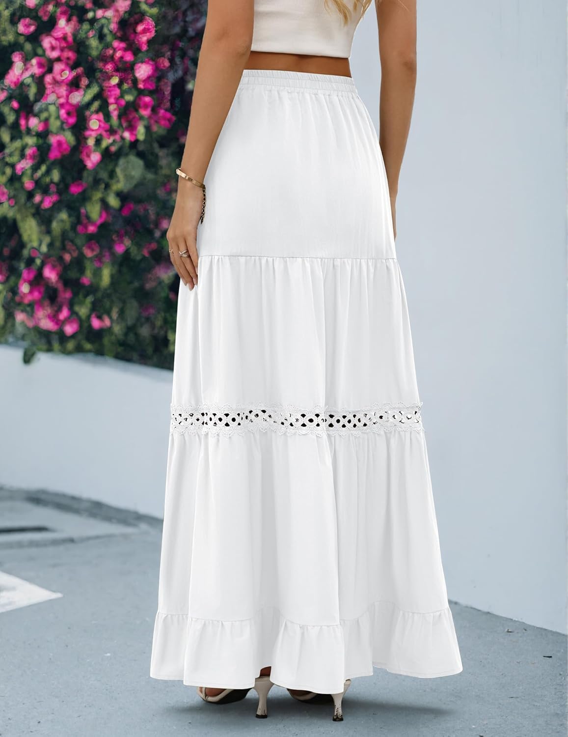 Edith Jupe Maxi Women’s Skirt – Bohemian Cotton Skirt, Crochet Lace & Ruffles
