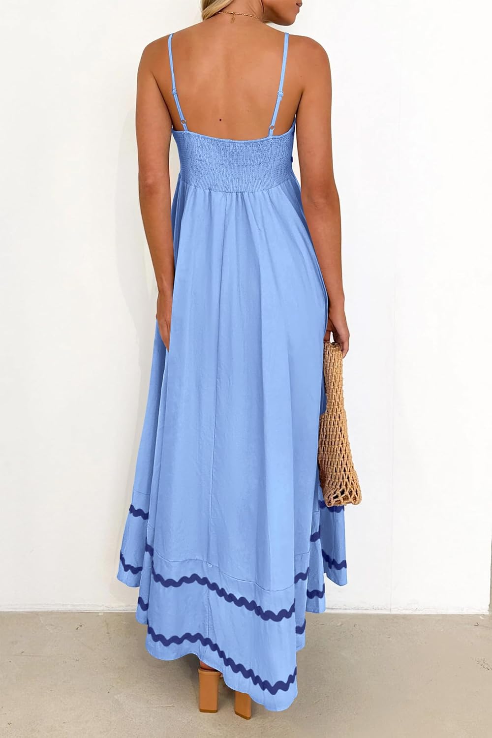 Luan Maxi Dress for Women Summer – Long Dress with Thin Straps, Square Neck, Ruffles & Flowing Cut