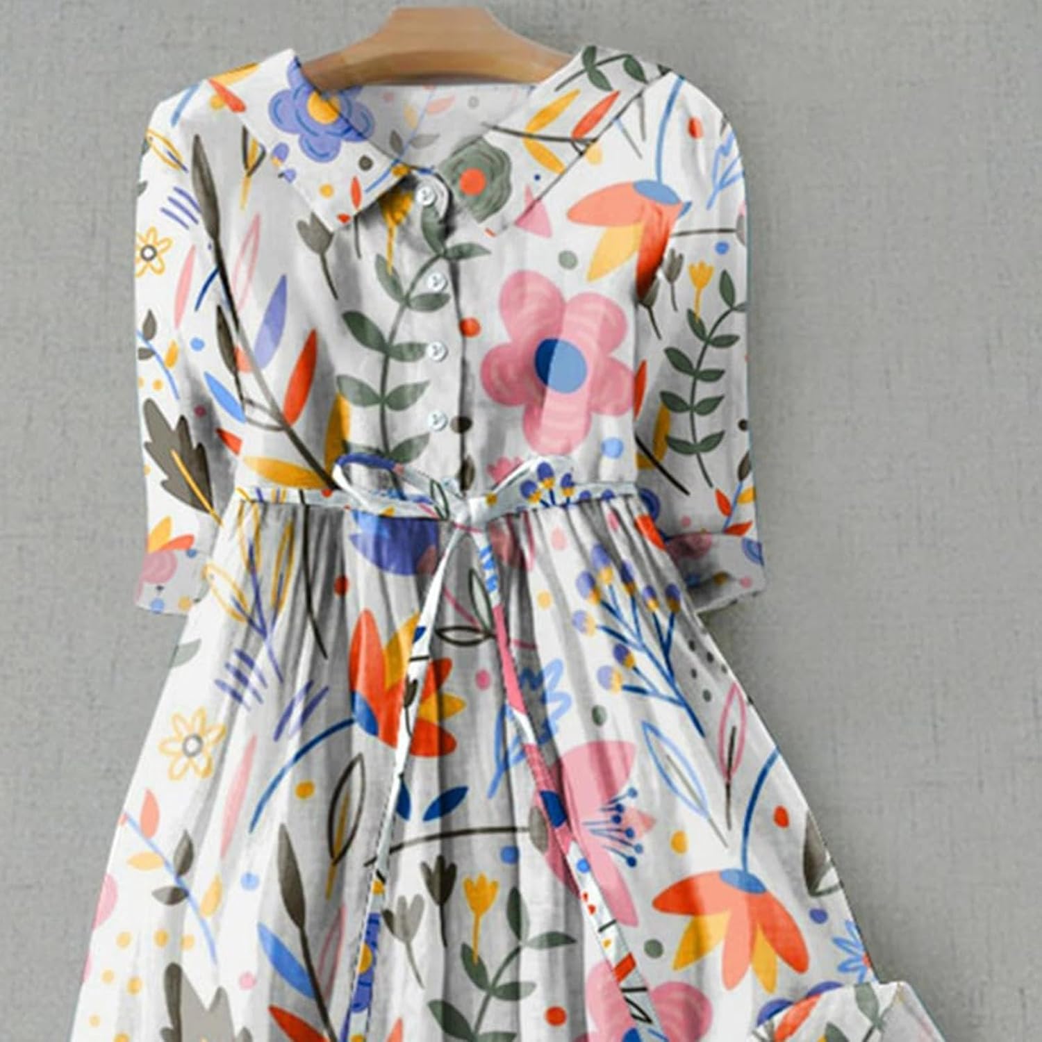 Sophie Women's Dress – Floral Linen Maxi Dress with Shirt Collar and Adjustable Waist Summer