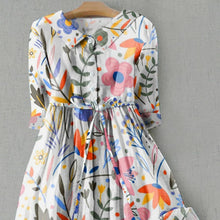 Sophie Women's Dress – Floral Linen Maxi Dress with Shirt Collar and Adjustable Waist Summer