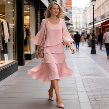 Camille Women's Dress – Elegant Midi Dress with Ruffles and Flared Sleeves for Cocktail and Wedding