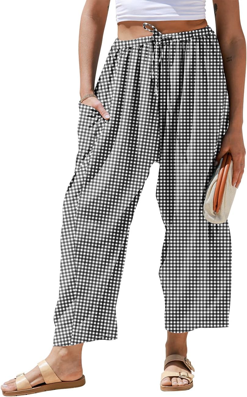Lucia Women's Pants – Wide Striped Linen Palazzo with Drawstring Waist & Pockets