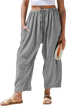 Lucia Women's Pants – Wide Striped Linen Palazzo with Drawstring Waist & Pockets