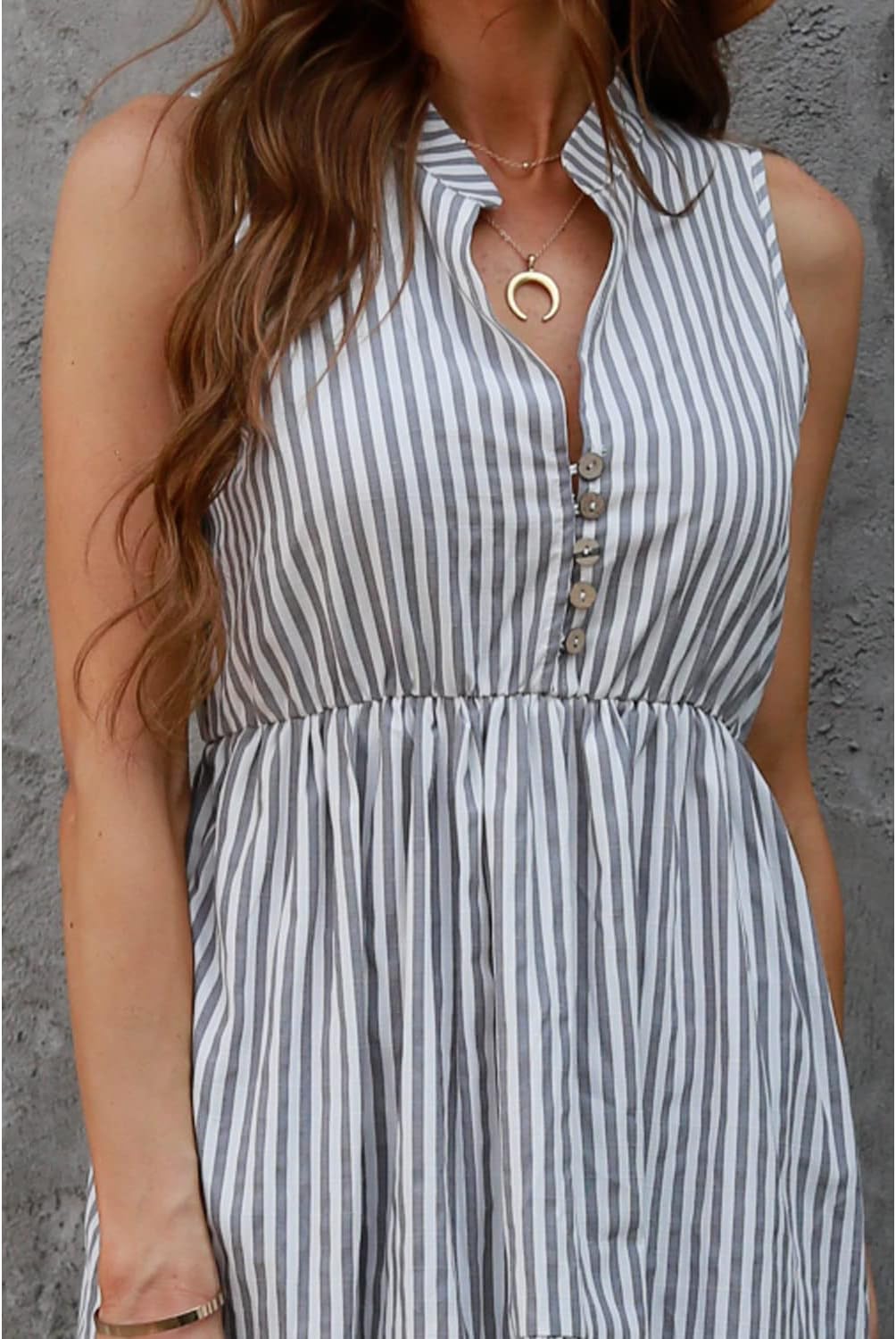 Claire Midi Shirt Dress for Women – Elegant Sleeveless Striped Dress with V-Neck and Buttons