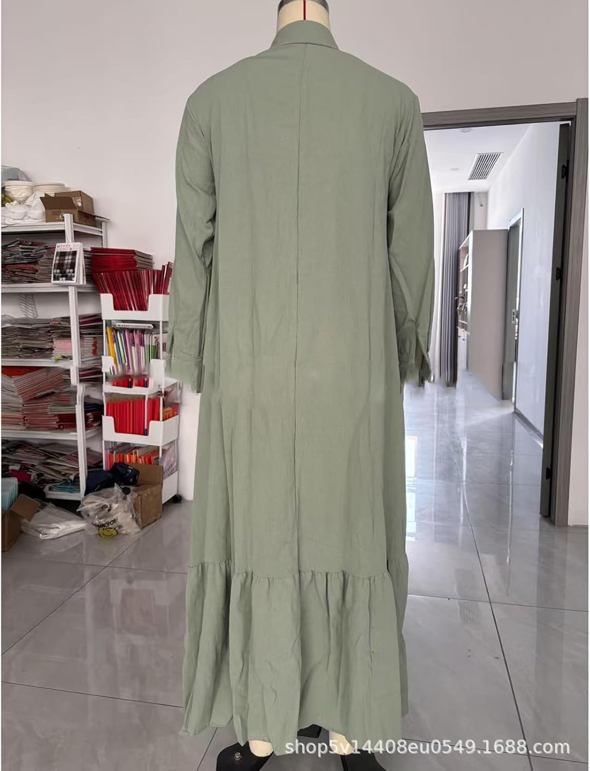 Élina Long Cotton and Linen Dress for Women – Loose Shirt Dress with Asymmetric Hem