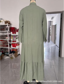 Élina Long Cotton and Linen Dress for Women – Loose Shirt Dress with Asymmetric Hem